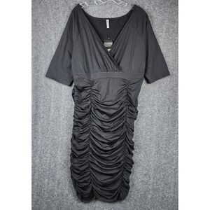 Poseshe Bodycon Dress Women 2XL Black Ruched Surplice V-Neck Half Sleeve NWT